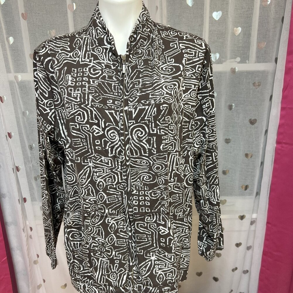 #123 Additions by Chico's Brown White Patterned Dress Jacket Size 3 (16)